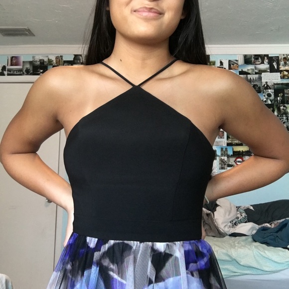 Blondie Nites Floral Print Mesh Halter Gown - Picture 7 of 9